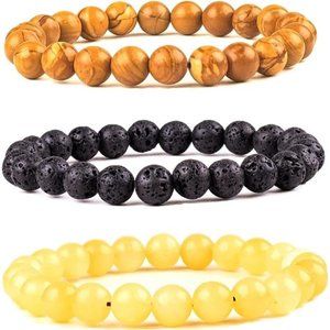 Natural Lava Rock Beads Bracelet Stretch Elastic Bracelets Adjustable Braided